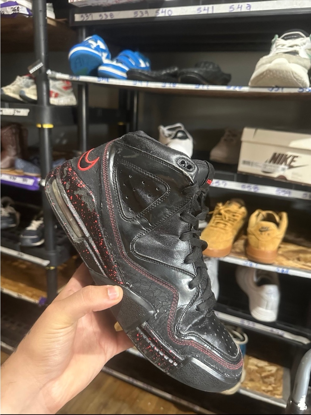 Nike Black and Red Mid-Top Basketball Shoe
